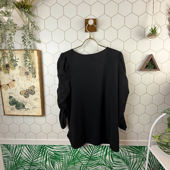 Max Studio Black Textured Puff Ruched Long Sleeve Top - Size - XL - Picture 3 of 5